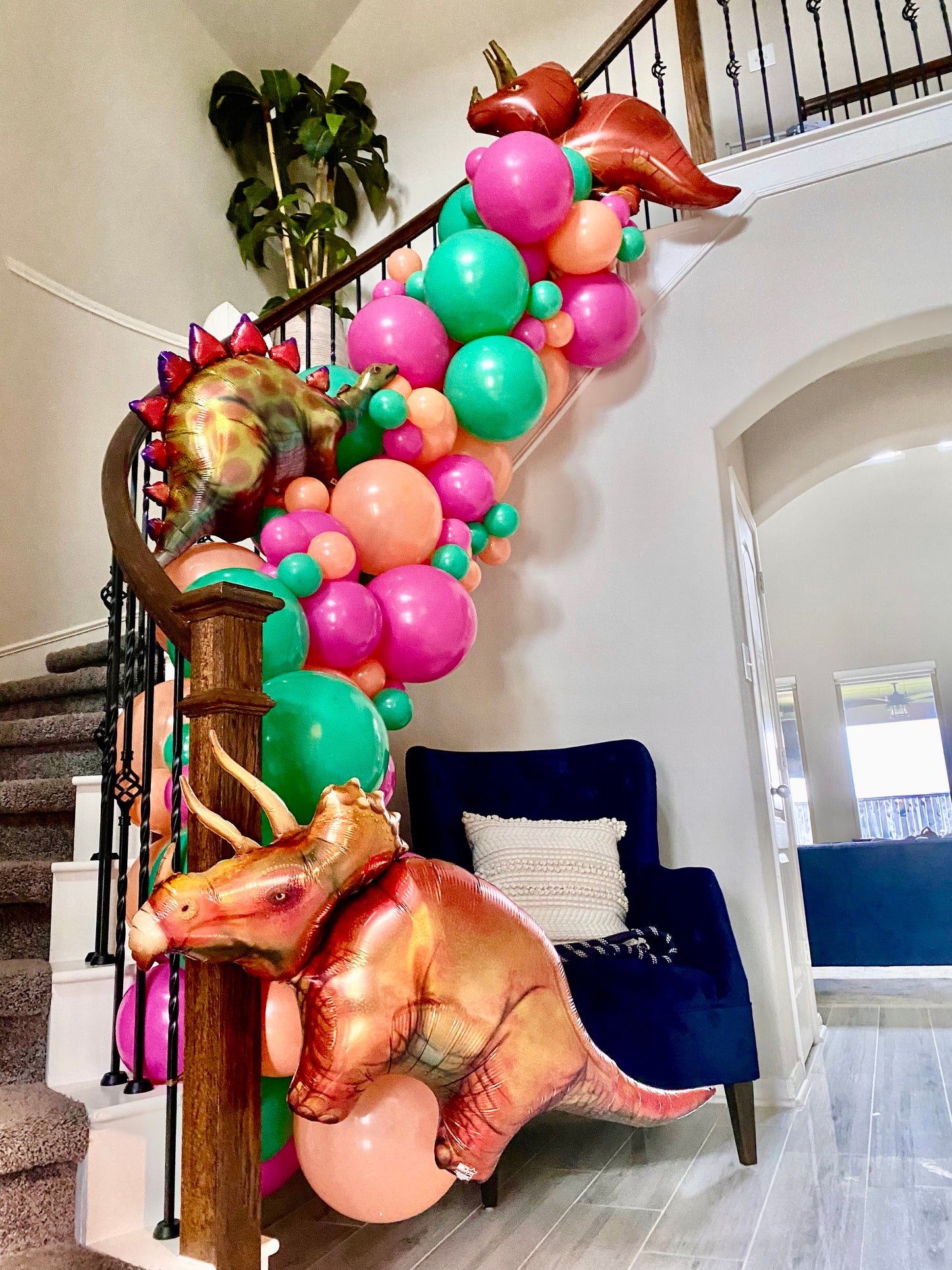SHE-REX DIY Balloon Arch Garland Kit | Hot Pink Peach Green | Girl Dinosaur Themed Kids Birthday Dino Party Organic Balloon Decorations