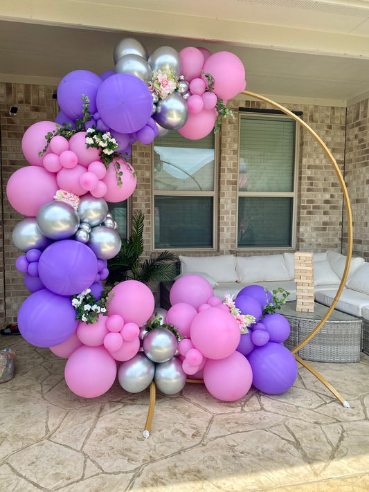 Full Bloom DIY Balloon Arch Garland Kit | Purple Lavender Rose Pink Chrome Silver | Flower Unicorn Themed Kids Birthday Party Balloon Decor