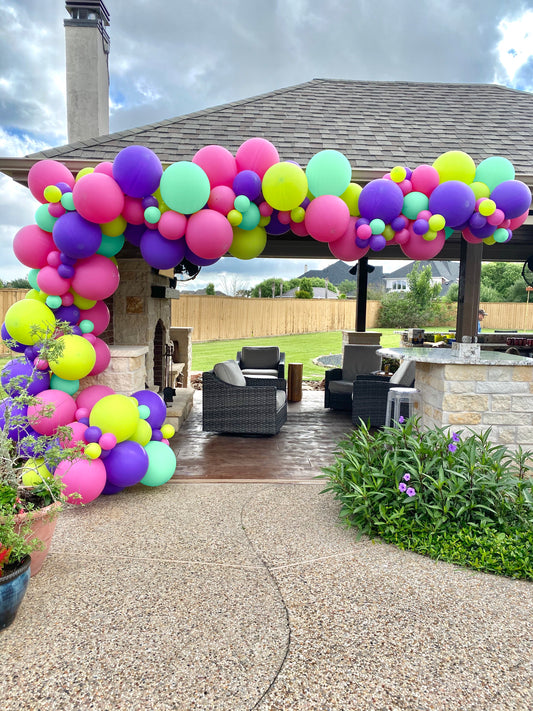 Good Vibes DIY Balloon Arch Garland Kit | Hot Pink Aqua Blue Purple Lime Green | Bright Rainbow Colorful Kids Birthday Party Balloon Decor