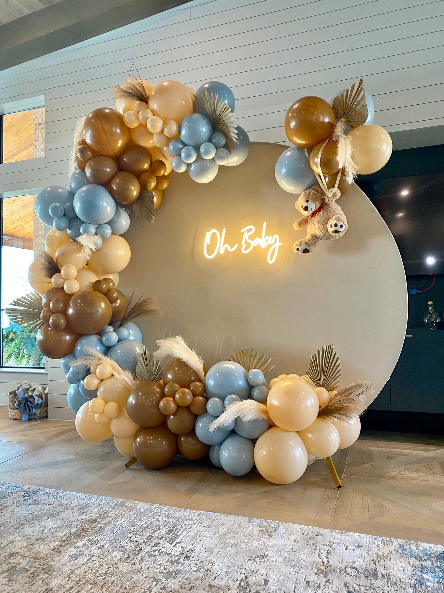 Beary Much DIY Balloon Arch Garland Kit | Muted Blue Beige Tan Neutral | Boy Teddy Bear Kids Birthday Baby Shower Party Balloon Decorations