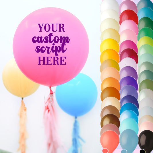 Personalized Baby Shower Jumbo Balloon + Tassels | Giant 3 Foot (30-36”) Balloons | Pastel White Blush Any Color Custom Lettering Name Date