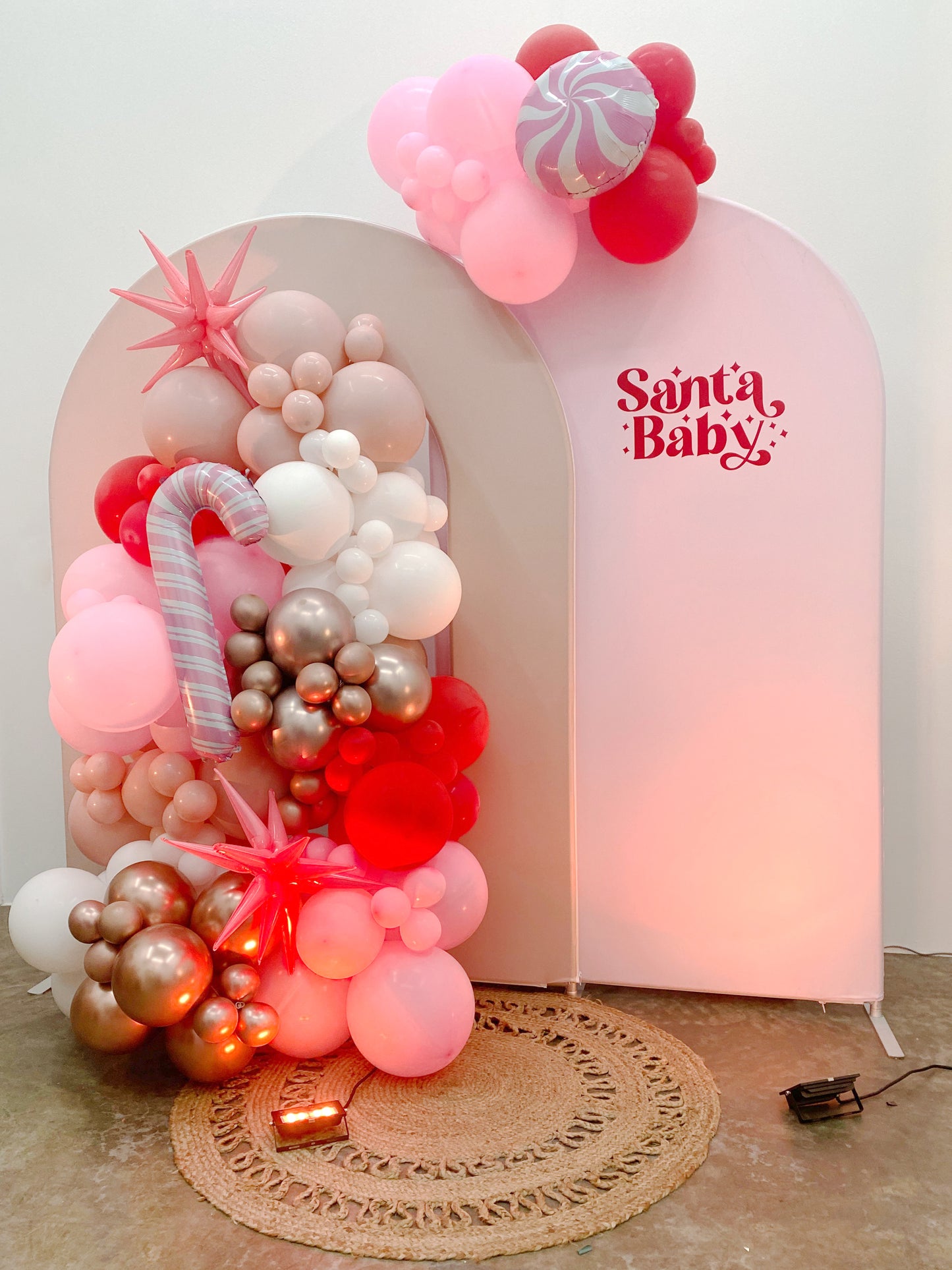 Santa Baby DIY Balloon Arch Garland Kit | Pink Red Rose Gold | Pink Christmas Kids Birthday Winter Baby Shower Party Decorations