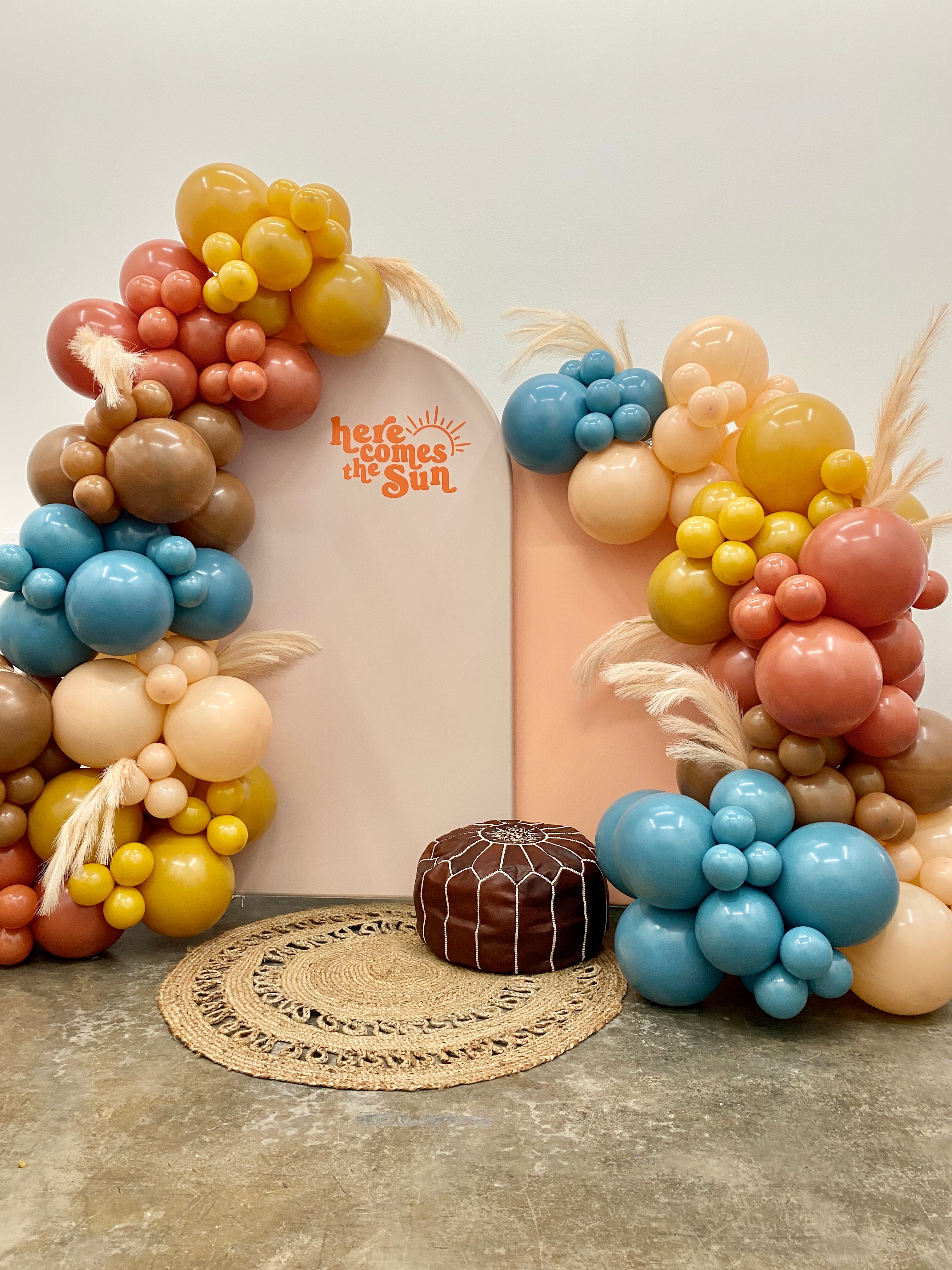 Here Comes The Son DIY Balloon Arch Garland Kit | Muted Blue Mustard Burnt  Orange Blush | 70s Retro Kids Birthday Baby Shower Party Decor