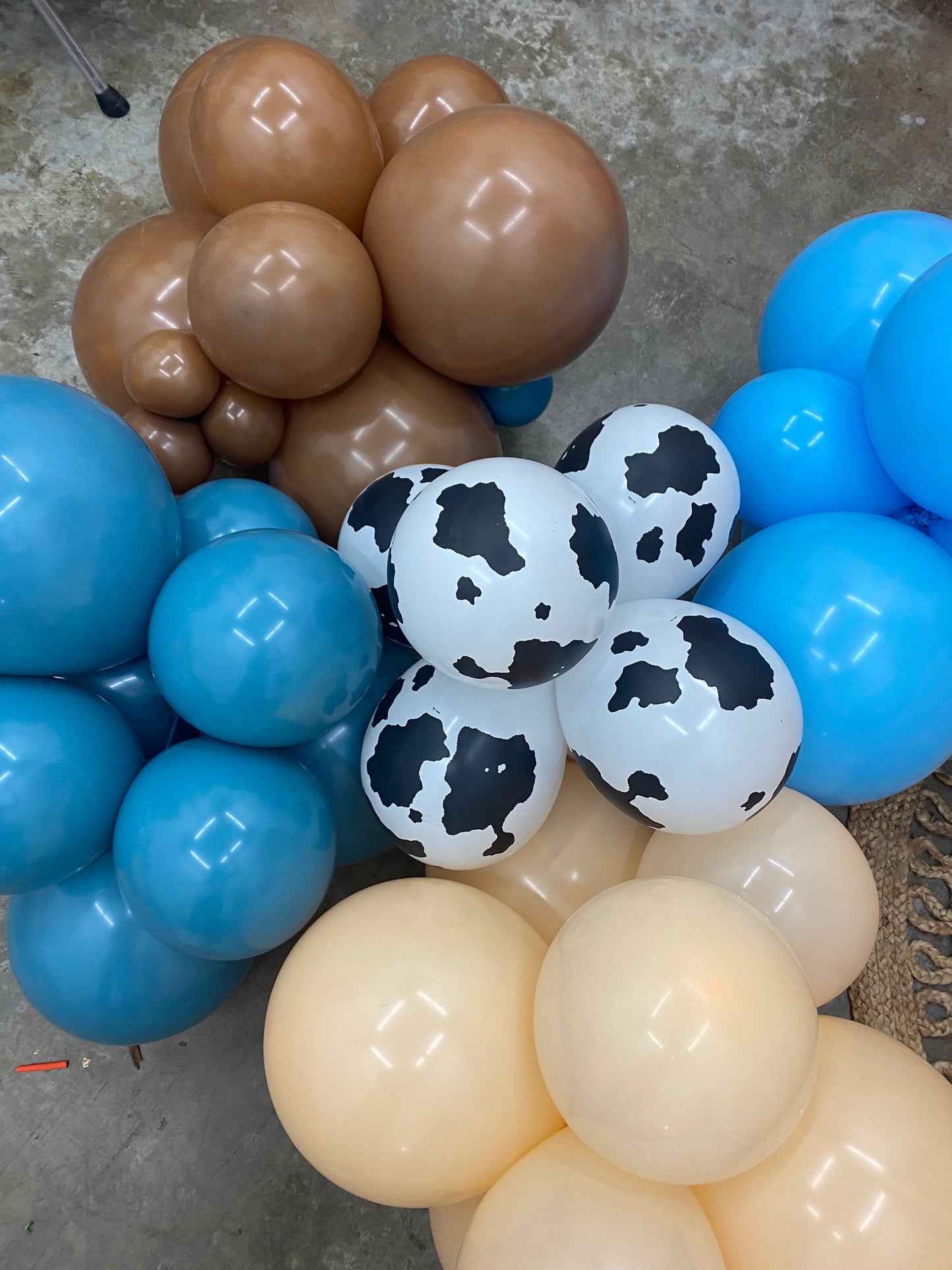 Yeehaw DIY Balloon Arch Garland Kit | Muted Blue Brown Cow Print Beige | First Rodeo Cowboy Kids Adults Birthday Party Organic Balloon Decor