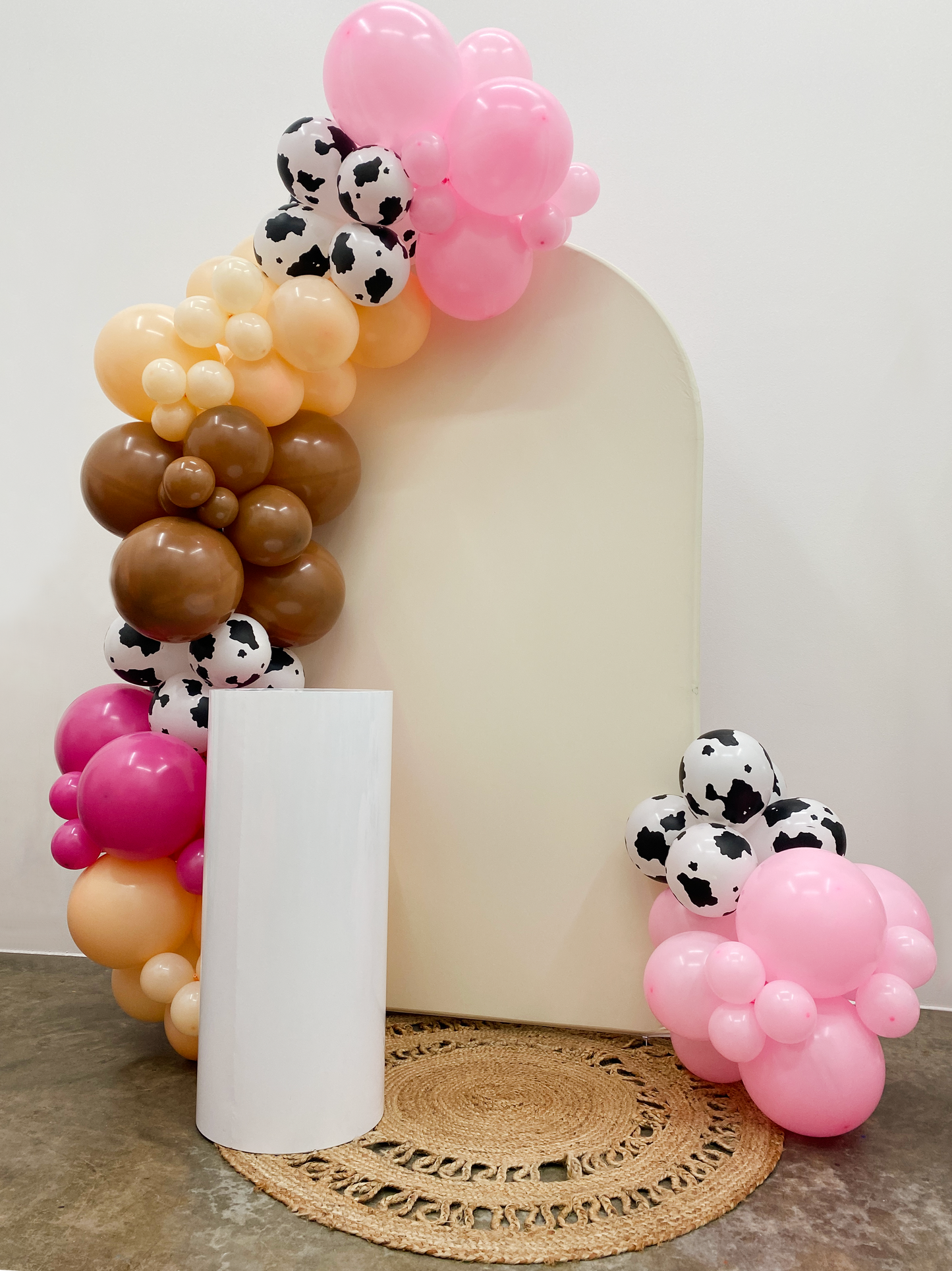 Barnyard Bash l DIY Balloon Arch Garland Kit | Light Pink Fuchsia Brown Cow Print Beige | First Rodeo Cowgirl Kid Birthday Party Decorations
