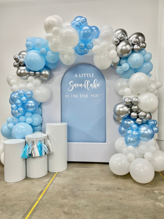 Little Snowflake On The Way DIY Balloon Arch Garland Kit | Baby Blue White Silver Pearl | Christmas Kids Birthday Winter Baby Shower Party Decorations