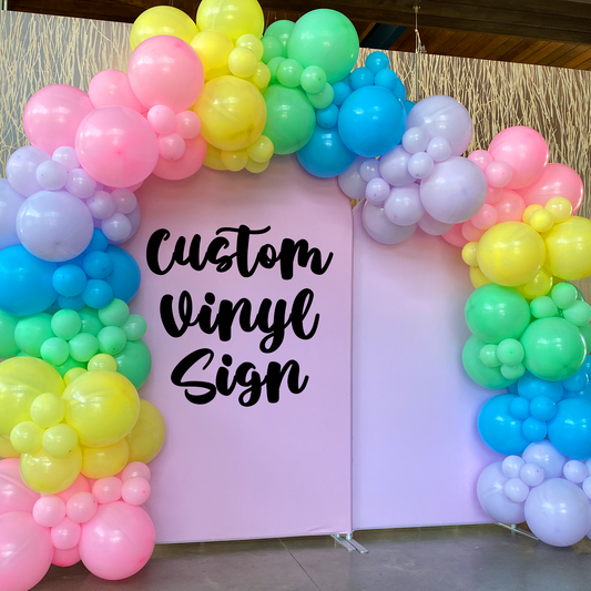 Small Custom Party Backdrop Sign 12-16¨, Baby Shower Party Decal for Party Balloon Arch, Vinyl Party Decal, Party Sticker Sign Lettering