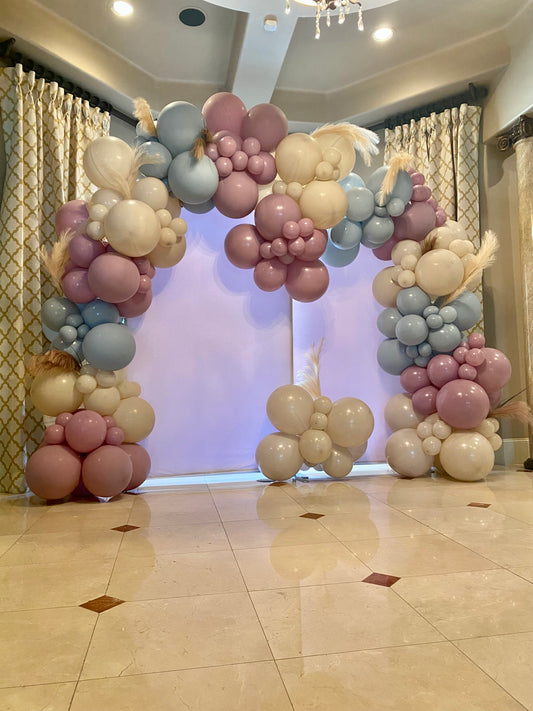 Boho Baby DIY Balloon Arch Garland Kit | Muted Blue And Pink Beige Tan Blush Balloons| Gender Reveal Baby Shower Party Balloon Decorations